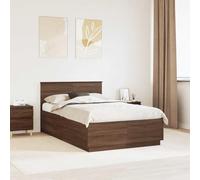Teenpull Brown Oak LED Bed Frame with Adjustable Headboard, USB Port, Multicolor Strip Lights, Engineered Wood Structure for Bedroom, Indoor Use, 135 x 190 cm, 200 kg Capacity