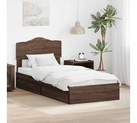 Teenpull Brown Oak Storage Bed Frame with headboard, 70 x 190 cm Single Narrow Bed, Engineered Wood Structure, slatted Base, Drawer Storage for Bedroom, Guest Room, Compact Home Use