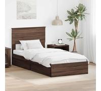 Teenpull Brown Oak Storage Bed Frame with Headboard, 75 x 190 cm, Engineered Wood, slatted Base, Drawer Storage, Single Sleeper Bedroom Solution for Organized Rest and Space Saving