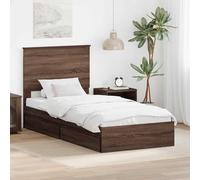 Teenpull Brown Oak Storage Bed Frame with headboard, 75 x 190 cm Platform Base, slatted Support, 2 Drawers, Engineered Wood, Easy Clean Modern Bedroom Space Saving for One Sleeper