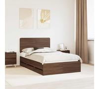 Teenpull Brown Oak Wood Bed Frame 120 x 190 cm Engineered Wood Base with Headboard, Slatted Support, Hidden Drawer Storage, Indoor Bedroom Platform, Easy Assembly and Space Saving