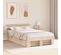 Teenpull Brown Pine Wood Bed Frame 120 x 190 cm with slatted Base, headboard, Drawer Storage, Durable Platform Support for Bedroom Rest and Easy-Care Daily Use