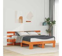 Teenpull Brown Pine Wood Bed Frame 120 x 200 cm, Slatted Platform Base with Headboard, Durable Bedroom Bed Support for Adult Guest Room Home Setup, Easy Assembly, 220 kg Capacity