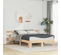 Teenpull Brown Pine Wood Bed Frame 140 x 200 cm Platform Base with Slatted Support, Headboard, Easy Assembly, Durable Bedroom Structure For Adult Guest Room, Cozy Autumn Winter Rest