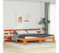 Teenpull Brown Pine Wood Bed Frame 200 x 200 cm, slatted Base Platform Bed with headboard, Durable Support for Bedroom Rest, Easy Assembly, Modern Look for Home