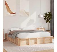 Teenpull Brown Solid Pine Bed Frame 150 x 200 cm Platform Base for Bedroom, Mattress Support, Slat Structure, Home Sleep Comfort, Durable Indoor Use for Two Person Rest