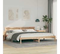 Teenpull Brown Solid Pine Bed Frame 200 x 200 cm, King Size Platform Base with slatted Support, LED Lighting, USB Port, headboard and Sturdy Bedroom Design for restful Sleep