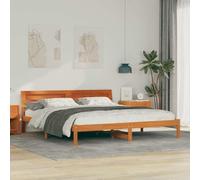 Teenpull Brown Solid Pine Bed Frame 200 x 200 cm Platform Base with slatted Support, headboard, USB Power, Modern Bedroom Use, Easy Clean, 220 kg Capacity for restful Sleep