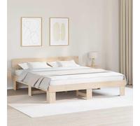 Teenpull Brown Solid Pine Bed Frame 200 x 200 cm with Headboard, Slatted Support, King Size Base for Bedroom, Durable Platform Bed for Two, Easy-Clean Modern Style