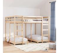 Teenpull Brown Triple bunk Bed Frame, Solid Pine Wood, 140 x 200 cm Mattress Size, 3 in 1 Design with Two ladders, Guard Rails, slatted Base, Space Saving for Children, Guests, Shared Rooms