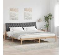 Teenpull Brown Upholstered Bed Frame with Wall Mounted Headboard, Solid Pine Platform Base, 200 x 200 cm, Slatted Support for Bedroom, Space Saving Minimalist Sleep Solution
