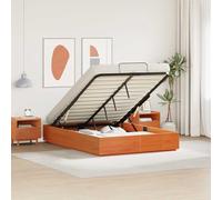 Teenpull Brown Wax Ottoman Bed Frame with Gas Lift Storage, Solid Pine, 120 x 190 cm Mattress fit, no Box Spring Needed, Bedroom Space Saving Base for Indoor Use