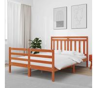 Teenpull Brown Wax Pine Bed Frame with headboard, 140 x 188 cm, Fixed Slat Base, Rectangular Design for Bedroom, Durable Support for Mattress, Adult and Guest Room Use