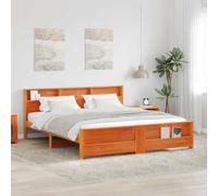 Teenpull Brown Wax Pine Solid Wood Bed Frame 200 x 200 cm Platform Bed slatted Base headboard Indoor Bedroom Support, 217.5 x 204 x 82 cm, 2 Person, Durable