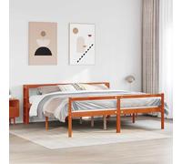 Teenpull Brown Wax Pine Wood Bed Frame, Super King 180 x 200 cm, Slatted Base, Headboard, Underbed Storage with 2 Drawers, Platform Support for Bedroom and Guest Room, 2 Piece Set
