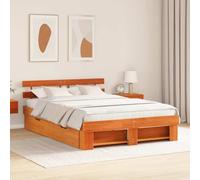Teenpull Brown Wax Solid Pine Bed Frame with headboard 140 x 200 cm, slatted Base, Storage Drawer, 31 cm Bed Height, for Bedroom, Support for Two Sleepers, Easy-Care Modern Design