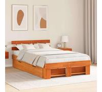 Teenpull Brown Wax Solid Pine Bed Frame with headboard, slatted Base and Drawer Storage, 198 x 143.5 x 73 cm, Supports 200 kg, for Emperor Mattress 200 x 200 cm, Bedroom Use and Daily Rest