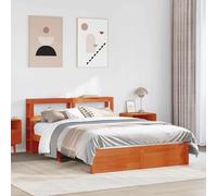 Teenpull Brown Wax Solid Pine Bed Frame with slatted Base and Shelf headboard, 200 kg Support, 19 x 82 x 146 cm, Bedroom Platform for Mattress Storage and restful Sleep