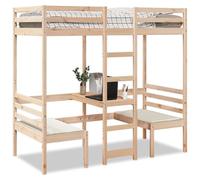 Teenpull Cama Alta con Estructura de Madera Maciza de Pino, Escritorio y Asientos, Ideal para dormitorios pequeños, con barandillas, somier de láminas y Espacio de Almacenamiento