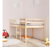 Teenpull Cama Alta de Madera Maciza de Pino 90x190 cm con Escalera y barandillas para dormitorios Juveniles e Infantiles diseño Seguro y Funcional para Aprovechar Espacio en hogares Modernos