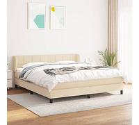 Teenpull Cama Box Spring con colchón de muelles ensacados Tela Color Crema 160x200 cm Estructura de Madera y tapizado Resistente Ideal para dormitorios de Adultos y jóvenes Que Buscan Confort y