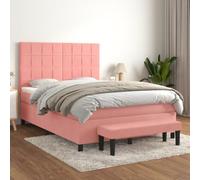 Teenpull Cama Box Spring con colchón de muelles ensacados y cabecero Ajustable en Rosa 140x200 cm para Dormitorio Juvenil o Adulto con Soporte de dureza Media y tapizado de Terciopelo Suave
