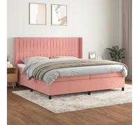 Teenpull Cama Box Spring con colchón de muelles ensacados y cabecero Ajustable en Rosa 200x200 cm para Dormitorio Juvenil Adulto con Soporte de dureza Media y tapizado de Terciopelo Suave