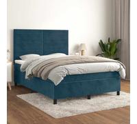 Teenpull Cama Box Spring con colchón de muelles ensacados y cabecero Ajustable en Terciopelo Azul Oscuro tamaño 140x190 cm para Dormitorio Juvenil Adulto e Infantil con Soporte y Estructura Robusta