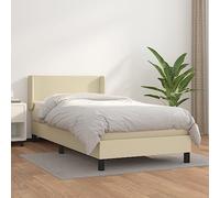 Teenpull Cama Box Spring con colchón y cabecero tapizado en Cuero sintético Crema 80x200 cm Estructura Soporte Plataforma con Almacenamiento Nido abatible para Dormitorio Juvenil o Adulto