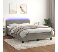 Teenpull Cama Box Spring con colchón y LED de Terciopelo Gris Claro tamaño 140x200 cm Estructura abatible Soporte Nido con cabecero Ajustable para Dormitorio Juvenil y Adulto