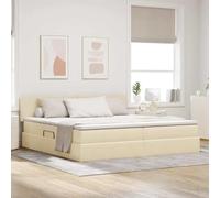 Teenpull Cama canapé con almacenaje Crema 200 x 200 cm, somier elevable con colchón Medio de muelles ensacados, cabecero tapizado, Estructura de Acero y Madera para Dormitorio Interior Moderno