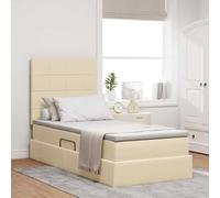 Teenpull Cama canapé elevable LED Crema 90 x 190 cm con colchón y sobrecolchón, cabecero Ajustable, almacenaje bajo Base de Madera para Dormitorio, Descanso y
