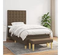 Teenpull Cama con somier, 90 x 190 cm, con funda de tela, colchón de muelles ensacados, cabecero de altura regulable, incluye banco y cubrecolchón para un sueño cómodo y uso versátil
