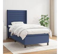 Teenpull Cama con somier con colchón, azul, 90 x 200 cm, funda de tela, transpirable, cabecero de altura ajustable, colchón de muelles ensacados, dureza media, sueño reparador