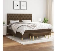 Teenpull Cama con somier con colchón de 180 x 200 cm, color marrón oscuro, tapizada con cabecero de altura ajustable y colchón de muelles ensacados para un sueño cómodo y noches relajadas
