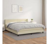 Teenpull Cama con somier con colchón de 180 x 200 cm, piel sintética, color crema, cabecero ajustable, núcleo de muelles ensacados, dureza media, incluye colchón, cómodo espacio para dormir para