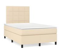 Teenpull Cama con somier con colchón y LED crema, 120 x 190 cm, tela acolchada con cabecero de altura ajustable, colchón de muelles ensacados transpirable duradero para dormitorio