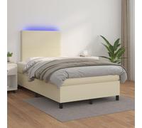 Teenpull Cama con somier con colchón y LED crema, 120 x 200 cm, piel sintética, duradera, cama acolchada con cabecero de altura ajustable y colchón de muelles ensacados para un sueño reparador en el