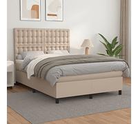 Teenpull Cama con somier de 140 x 200 cm, piel sintética, cabecero de altura regulable, colchón de muelles ensacados, soporte de dureza media, juego completo