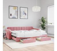 Teenpull Cama de día extensible de terciopelo rosa, 80 x 200 cm, marco de cama 2 en 1 con cajones, incluye colchón confortable, mueble acolchado para habitaciones y dormitorios