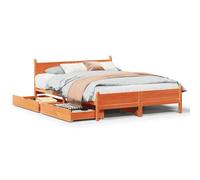 Teenpull Cama de madera maciza, color marrón cera, 140 x 200 cm, madera de pino, resistente estructura de cama con cabecero, cajones inferiores, para un sueño reparador