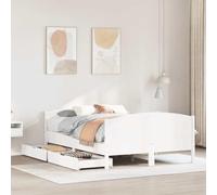 Teenpull Cama de madera maciza de pino de 120 x 200 cm, lacado blanco, con somier, cabecero y dos cajones inferiores para espacio de almacenamiento