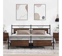 Teenpull Cama de metal resistente con aspecto de roble marrón, 193 x 203 cm, con somier de láminas y gran espacio de almacenamiento, estructura de cama resistente para un sueño reparador, mueble de