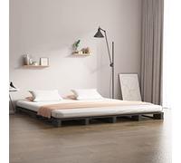 Teenpull Cama de palé, gris de pino macizo, cama de plataforma moderna 150 x 200 cm para colchones King Size, marco de cama resistente, muebles de dormitorio, base