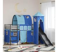 Teenpull Cama loft infantil de metal negro y azul 90 x 190 cm con somier y cortinas, cama alta con tobogán, torre, arco para habitación infantil y juvenil, estructura estable para un descanso acogedor