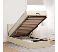 Teenpull Cama otomana tapizada con colchón, marco de cama resistente y cabecero, gran espacio de almacenamiento, funda de tela de color crema de 100 x 200 cm, mueble de lujo para un sueño reparador