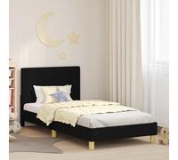 Teenpull Cama para niños con cabecero Negro de 80 x 200 cm Estructura de Madera Durable sin somier diseño de Perfil bajo con Bolsillos de Almacenamiento en la cabecera para dormitorios Modernos y