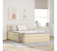 Teenpull Cama somier Base canapé elevable con colchón Crema 140 x 190 cm, cabecero Ajustable, LED USB, almacenaje bajo Cama, Estructura de Madera, Dormitorio Moderno