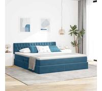 Teenpull Cama somier Base canapé lecho elevable tapizado Azul Oscuro 160 x 200 cm con colchón de muelles ensacados, cabecero Ajustable, LED USB, almacenaje bajo Cama