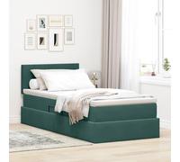 Teenpull Cama somier Base lecho canapé elevable tapizado Verde Oscuro con colchón 90 x 200 cm, cabecero Ajustable, LED USB, almacenaje bajo Cama para Dormitorio